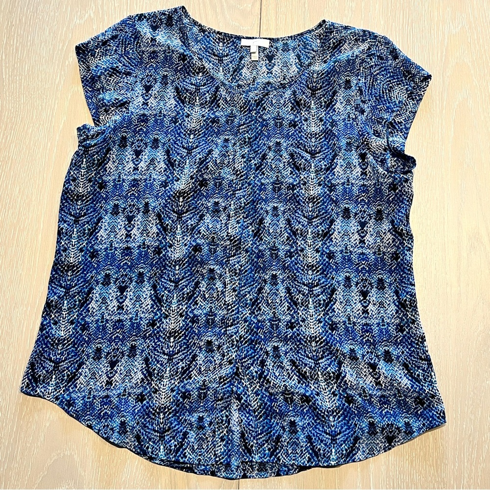 Joie Snakeskin Silk Blouse Shirt Women’s Small Blue Short Sleeve Button Down